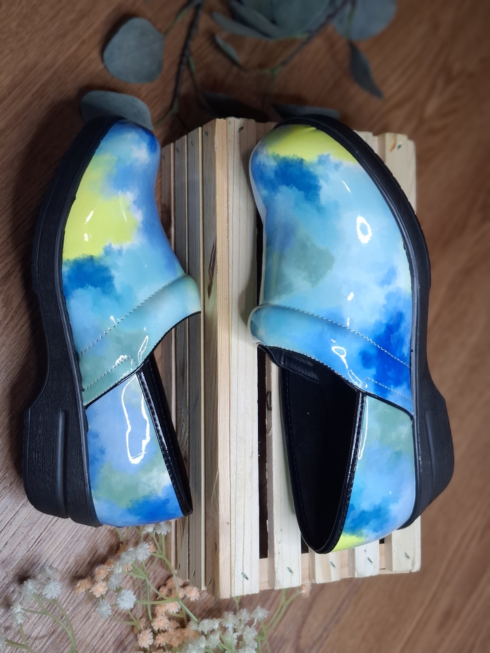 Savvy Patent Slip-On Dress Shoes in Blue, Aqua & Yellow